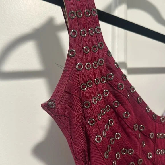 Burgundy Studded Fringe Herve Ledger Dress - Picture 6 of 12